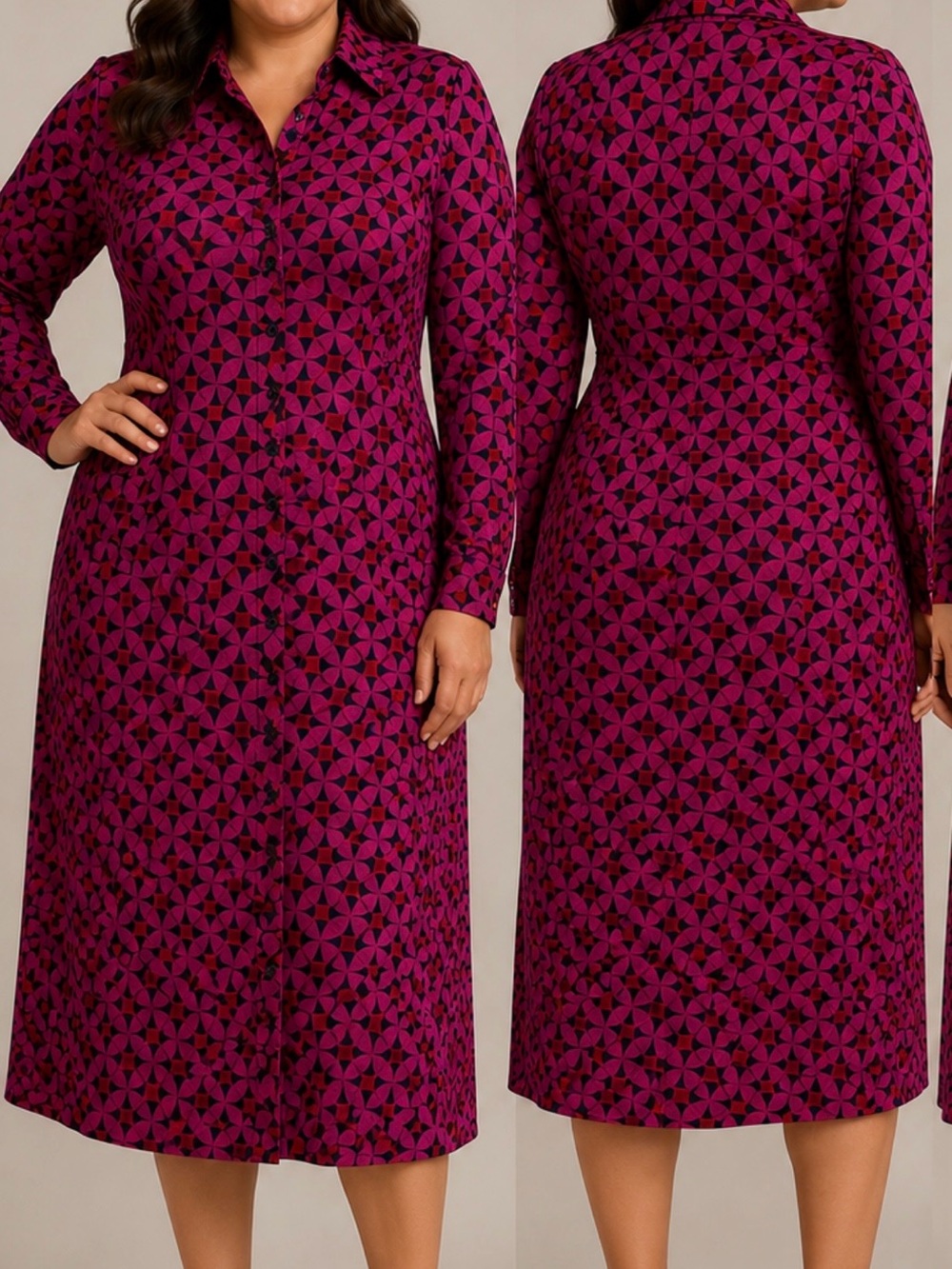 Boden Magenta Geometric Midi Shirt Dress